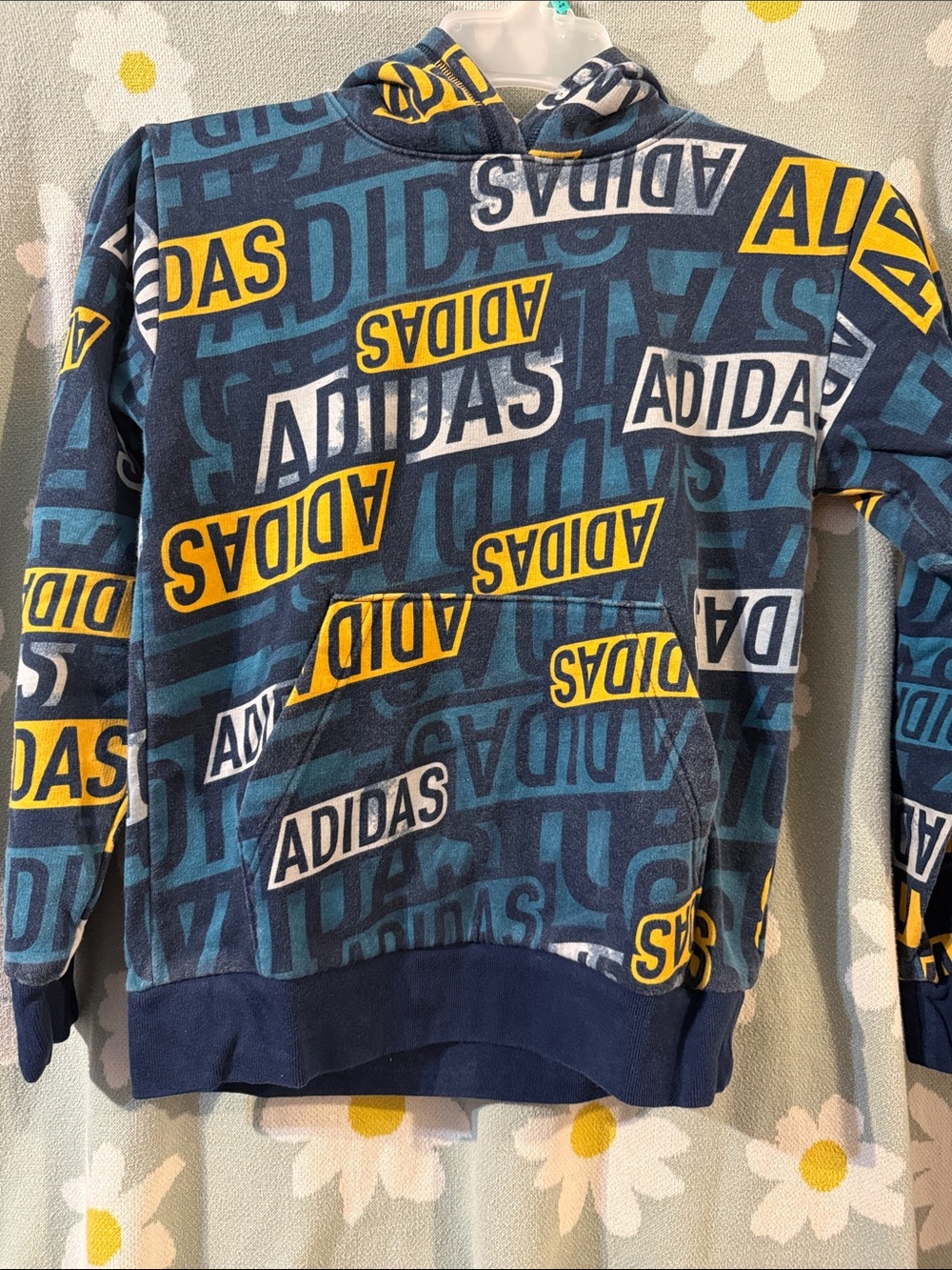 Adidas Boy’s Navy & Yellow Logo Hoodie Sweater